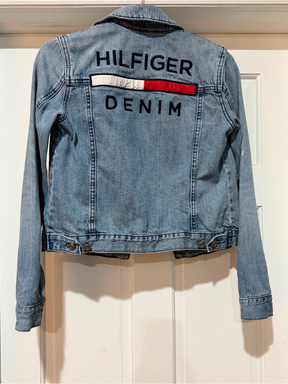 Vintage Tommy Hilfiger Women’s Light Blue Denim Jacket - Hilfiger Denim